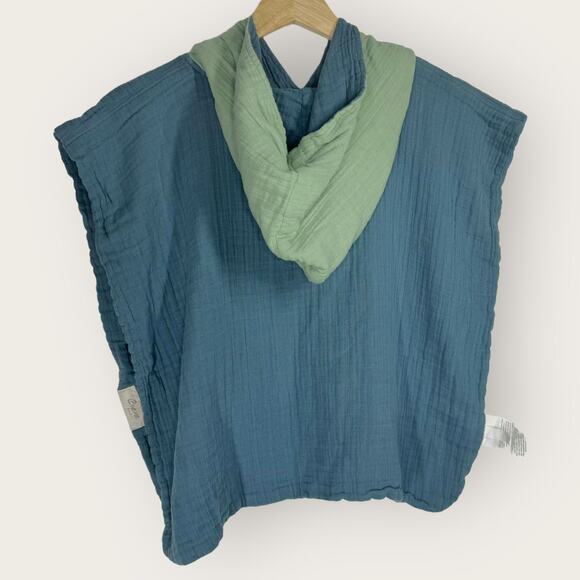 Crane Toddler 2T-3T Swim Coverup Hooded Poncho Green Blue 100% Cotton Muslin - Picture 5 of 5